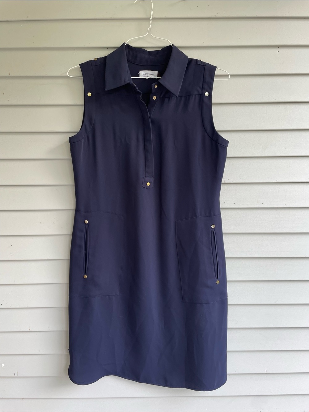 Calvin Klein Navy Sleeveless Collared Shift Dress